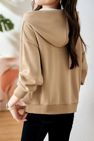 Casual Hooded Solid Color Irregular Patchwork Long-Sleeve Sweatshirt