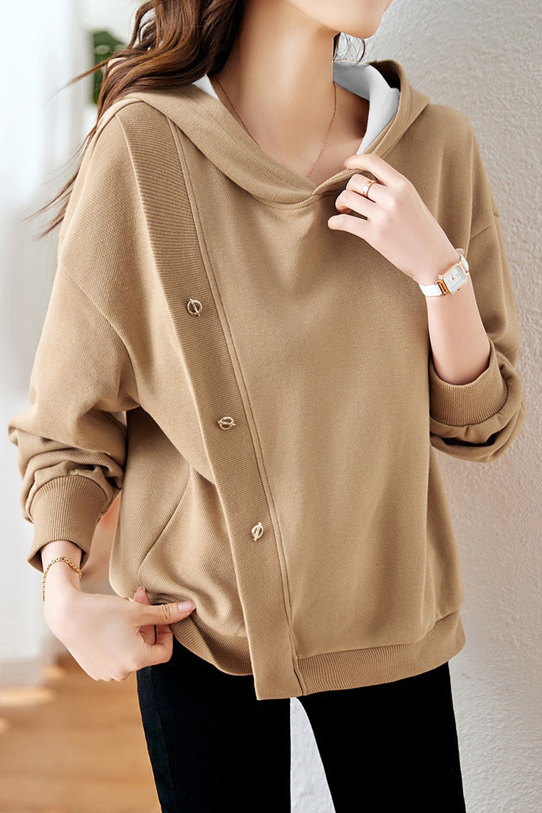 Casual Hooded Solid Color Irregular Patchwork Long-Sleeve Sweatshirt