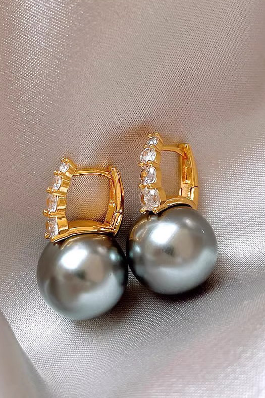 Light luxury copper micro inlaid zircon pearl earrings