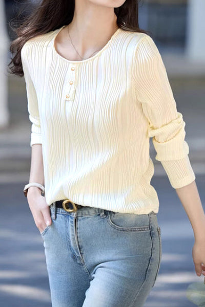 French Fashion Textured Long-Sleeve T-Shirt