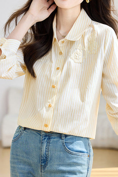 French Floral Patchwork Vertical Stripe Shirt