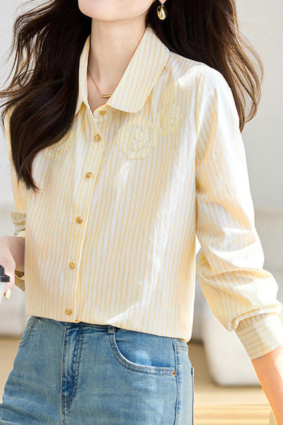 French Floral Patchwork Vertical Stripe Shirt