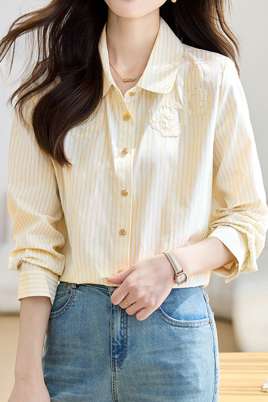 French Floral Patchwork Vertical Stripe Shirt