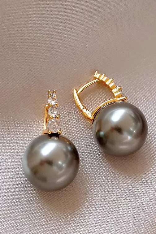 Light luxury copper micro inlaid zircon pearl earrings