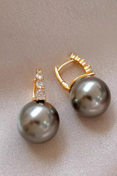 Light luxury copper micro inlaid zircon pearl earrings
