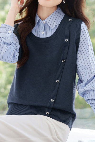 Early Autumn Fashionable Vest Spliced Shirt