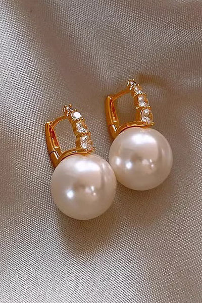 Light luxury copper micro inlaid zircon pearl earrings