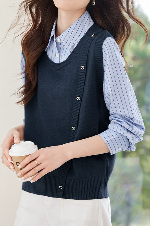 Early Autumn Fashionable Vest Spliced Shirt