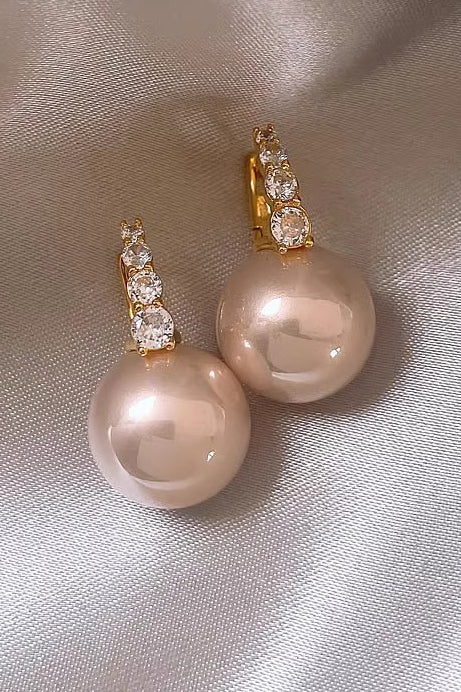 Light luxury copper micro inlaid zircon pearl earrings