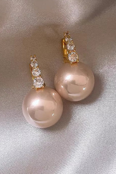 Light luxury copper micro inlaid zircon pearl earrings