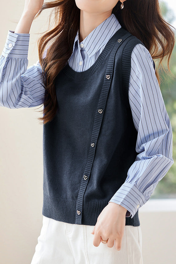 Early Autumn Fashionable Vest Spliced Shirt