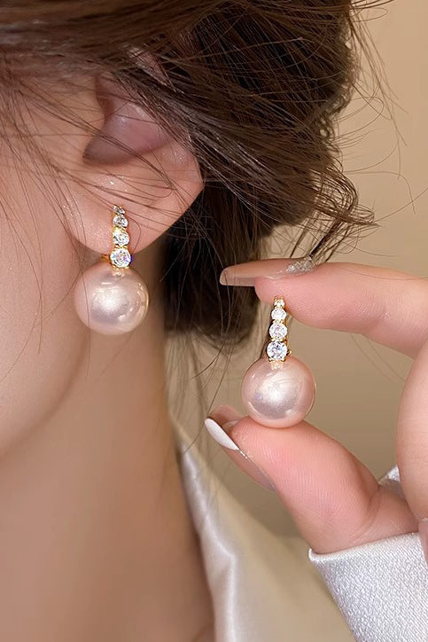 Light luxury copper micro inlaid zircon pearl earrings