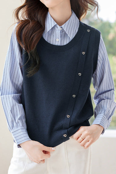 Early Autumn Fashionable Vest Spliced Shirt