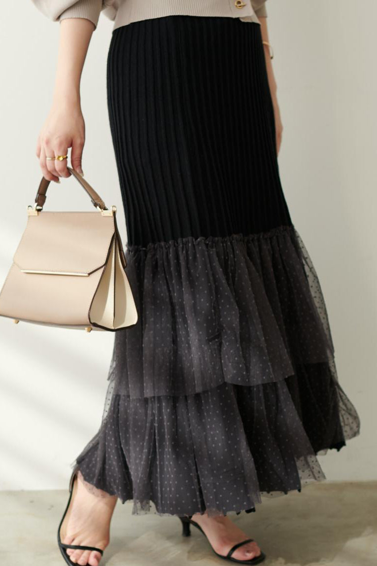 Fashionable Versatile Knit Paneled Skirt