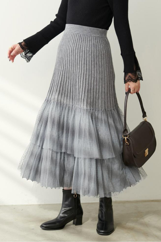 Fashionable Versatile Knit Paneled Skirt