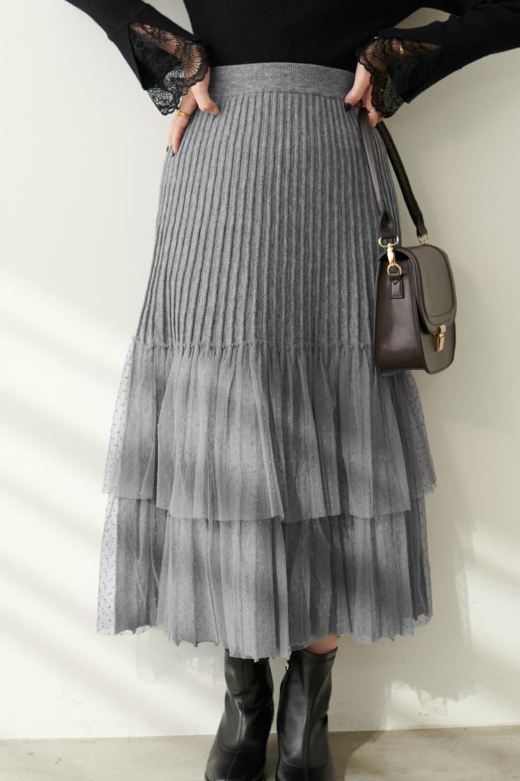 Fashionable Versatile Knit Paneled Skirt