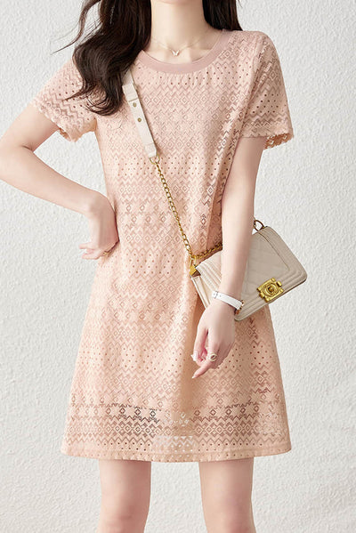 Mock Neck Geometric Pattern Shift Dress with Lining
