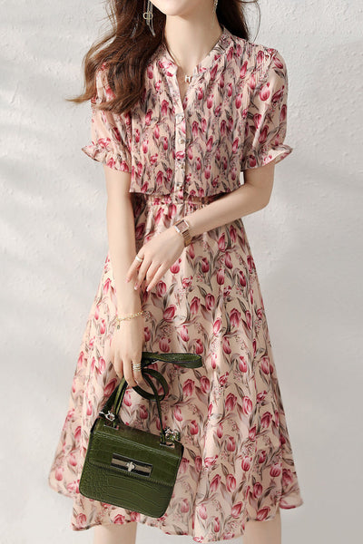 Pleated Docking Chiffon Dress with Lining