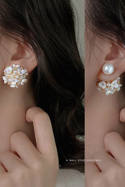 Pearl flower stud earrings