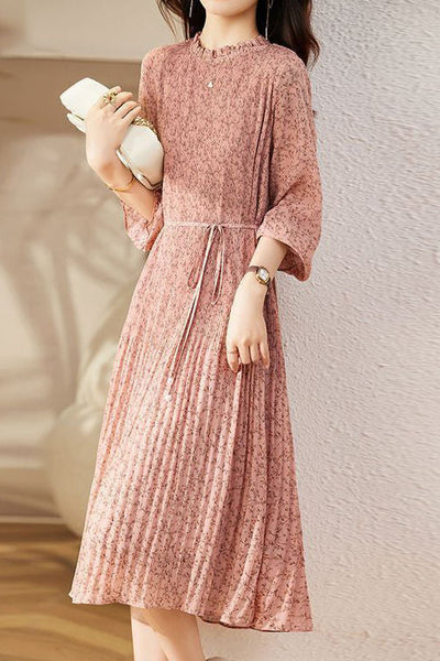 Early Autumn Floral Long-Sleeve Elegant Dress