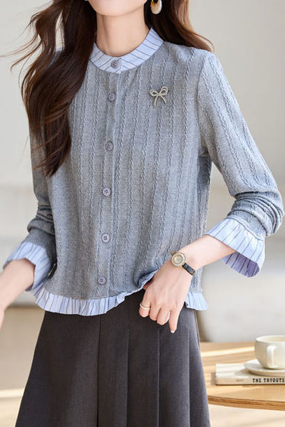Early Autumn Striped Ruffled Knit Top