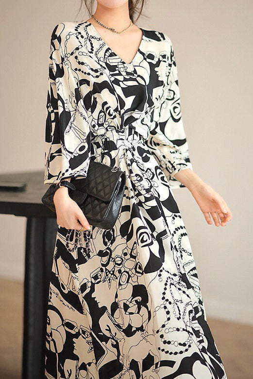 Stylish Printed Waist-Cinched Dress