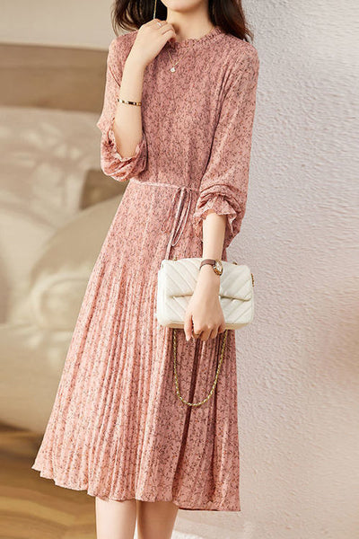 Early Autumn Floral Long-Sleeve Elegant Dress