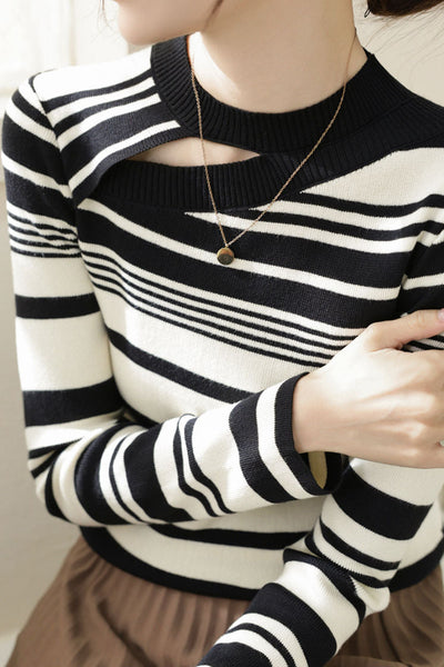 Early Autumn Casual Striped Color-Block Sweater