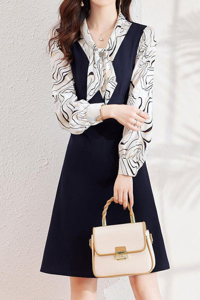 Early Autumn Stylish Fake Two-Piece Design Dress