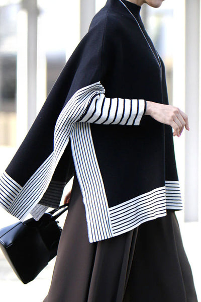 Irregular Stripe Split Loose Knit Sweater