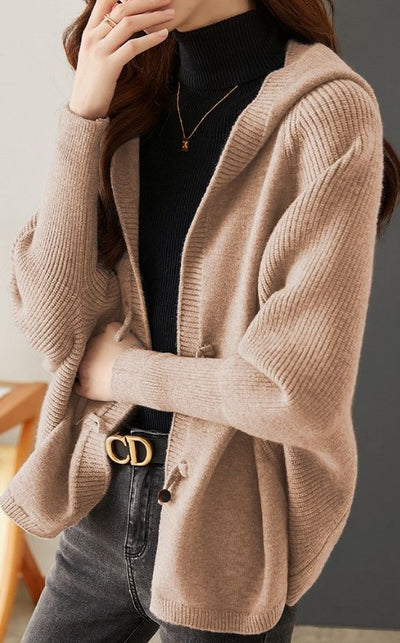 Versatile Knitted Hooded Cardigan Coat