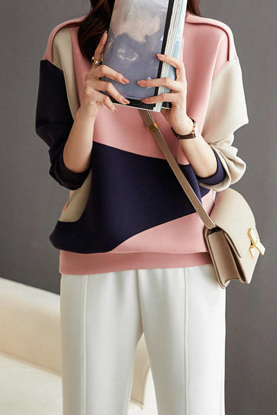 Round Neck Drop Shoulder Bi-Color Sweatshirt