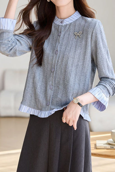 Early Autumn Striped Ruffled Knit Top