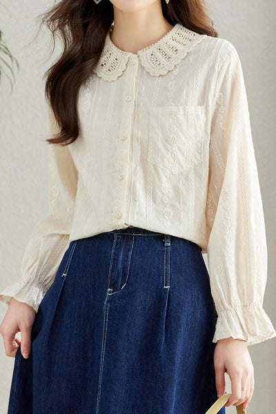 Embroidered Lace Cotton Shirt
