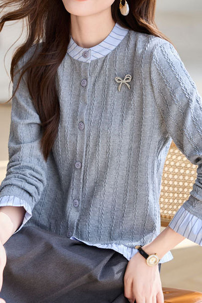 Early Autumn Striped Ruffled Knit Top