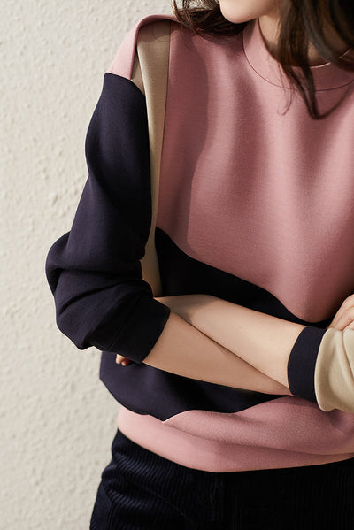 Round Neck Drop Shoulder Bi-Color Sweatshirt