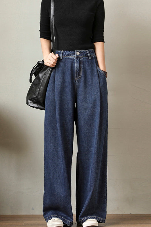 Tuck-In Denim Maxi Wide Pants