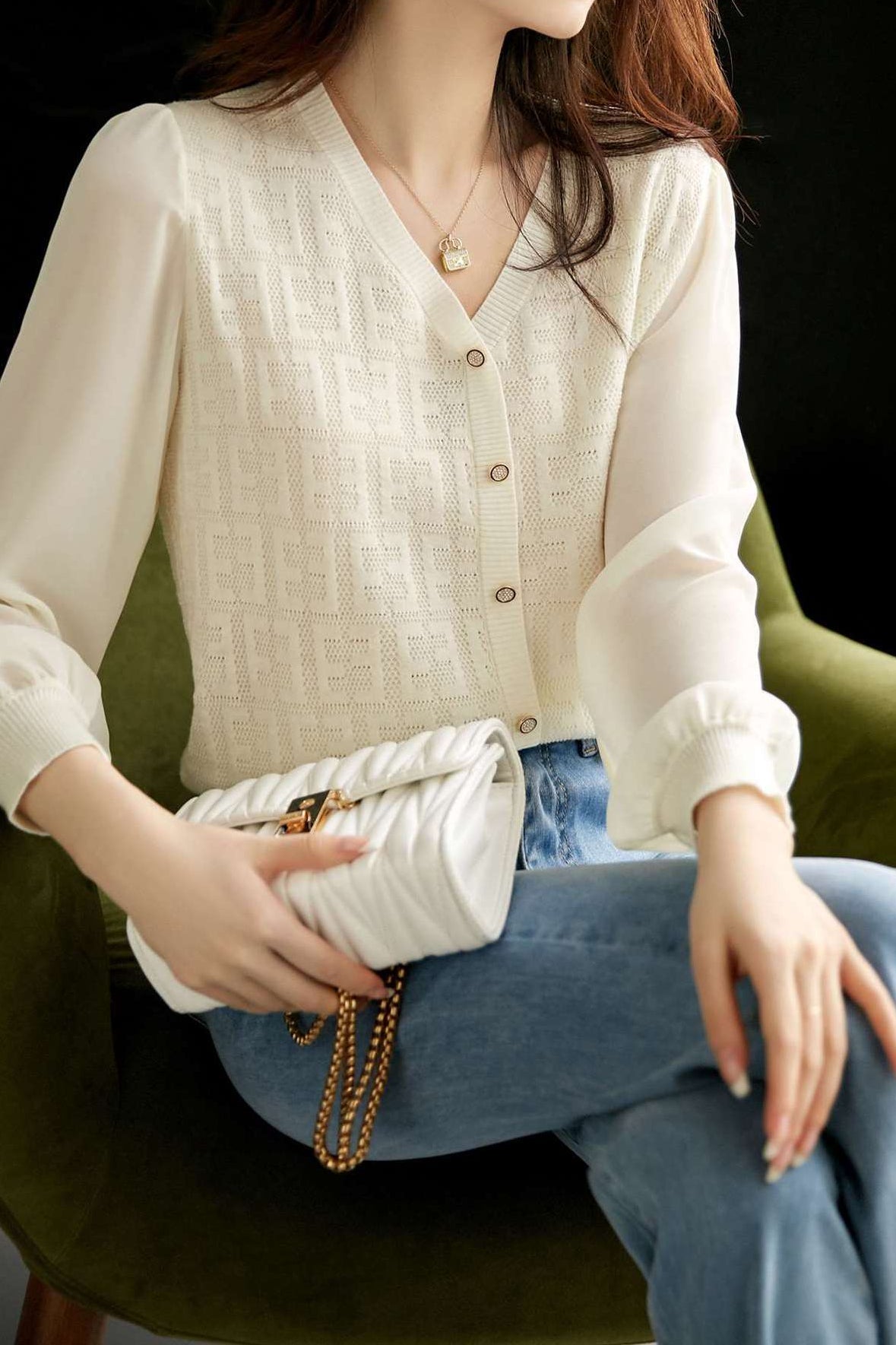 Elegant V-Neck Decor Button Knit