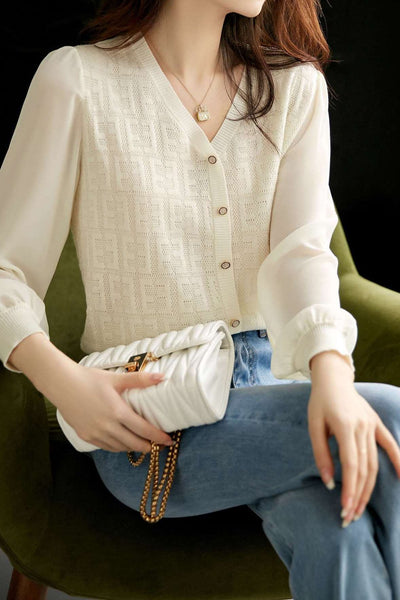 Elegant V-Neck Decor Button Knit