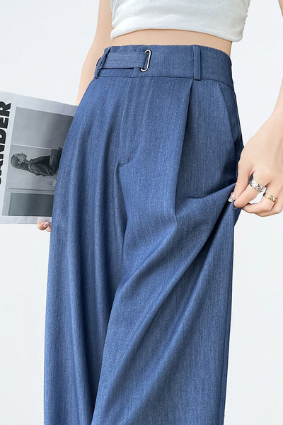 High-waisted loose-fit soft denim wide-leg pants