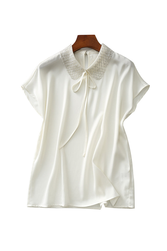 Double Flat Collar Ribbon Tie Blouse - 2 Colors Available