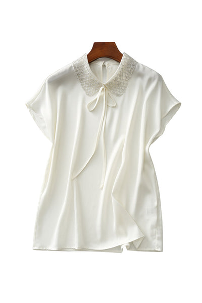 Double Flat Collar Ribbon Tie Blouse - 2 Colors Available