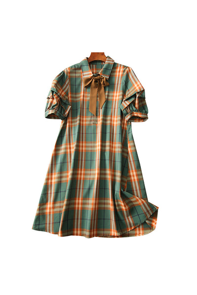 Ribbon Tie Check Pattern Dress