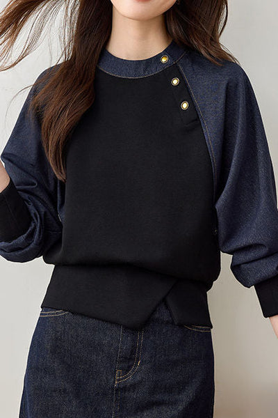 Stylish Casual Spliced Crew Neck Hoodie