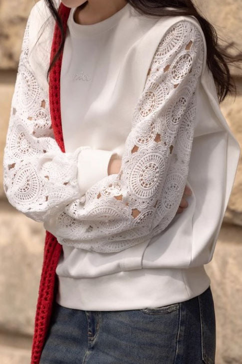Simple Versatile Hollowed-Out Round Neck Sweatshirt