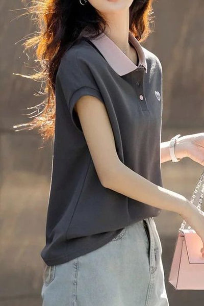 Casual color-block polo collar T-shirt.