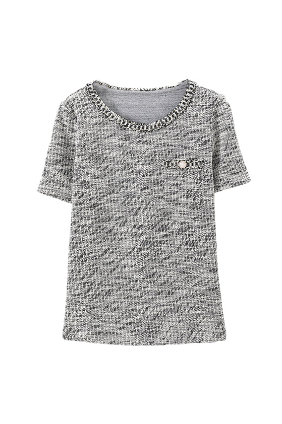Elegant Round Neck Tweed T-shirt