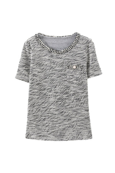 Elegant Round Neck Tweed T-shirt
