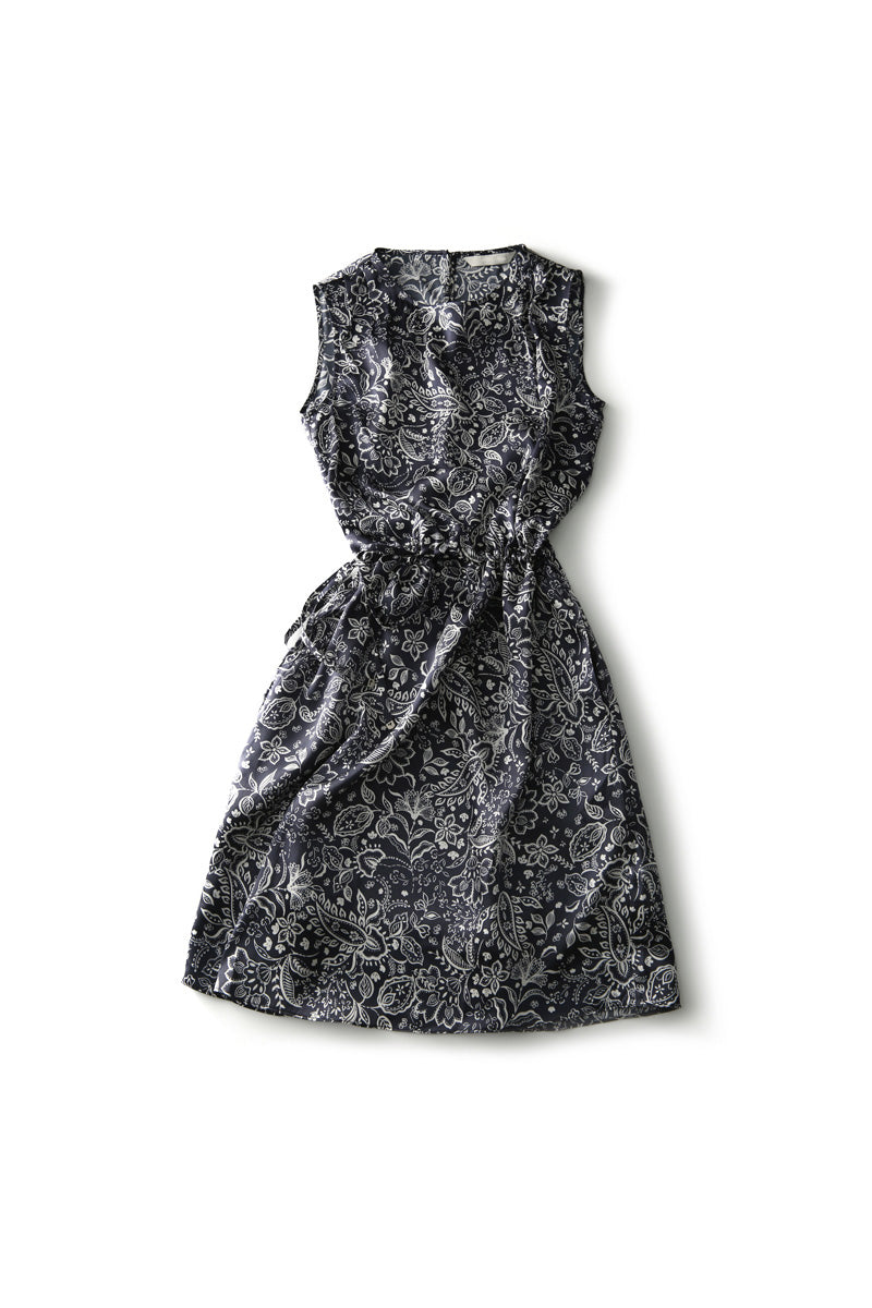Round Neck Ribbon Tie Tank Dress with Lining