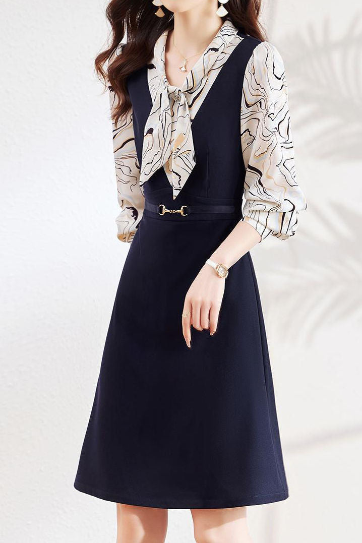 Early Autumn Stylish Fake Two-Piece Design Dress